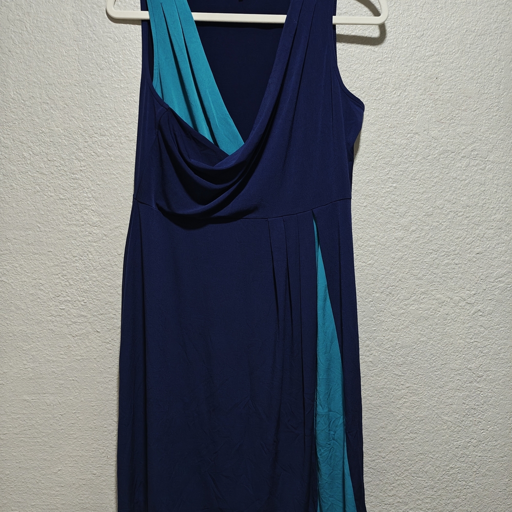 Daisy Fuentes Asymmetrical Dress in Navy and Teal